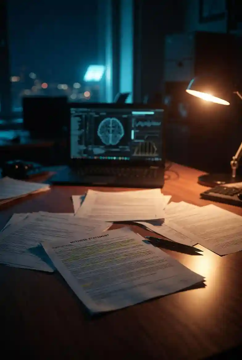 Court documents and a witness statement on a desk