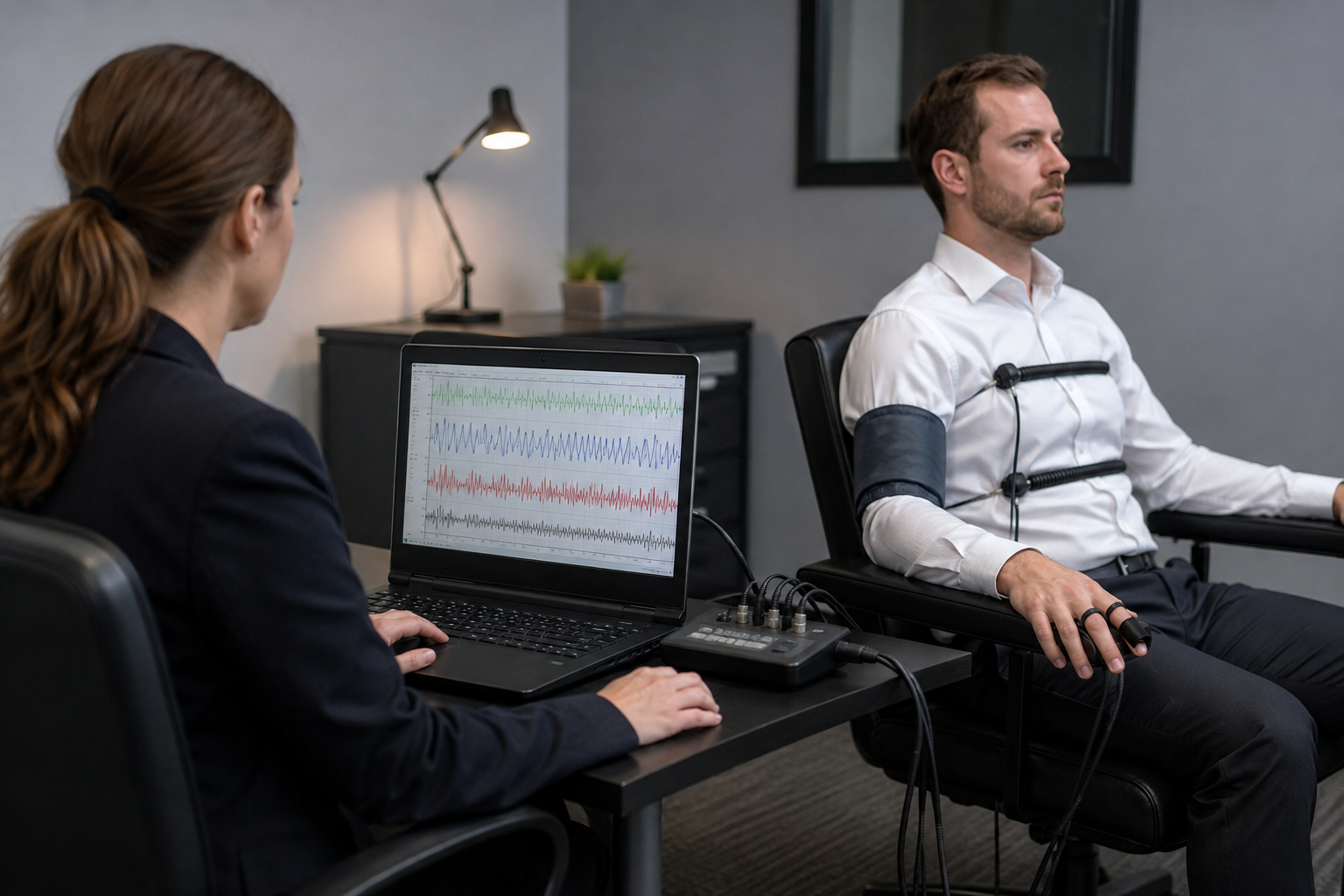 Couple at home resolving a false accusation with a lie detector test